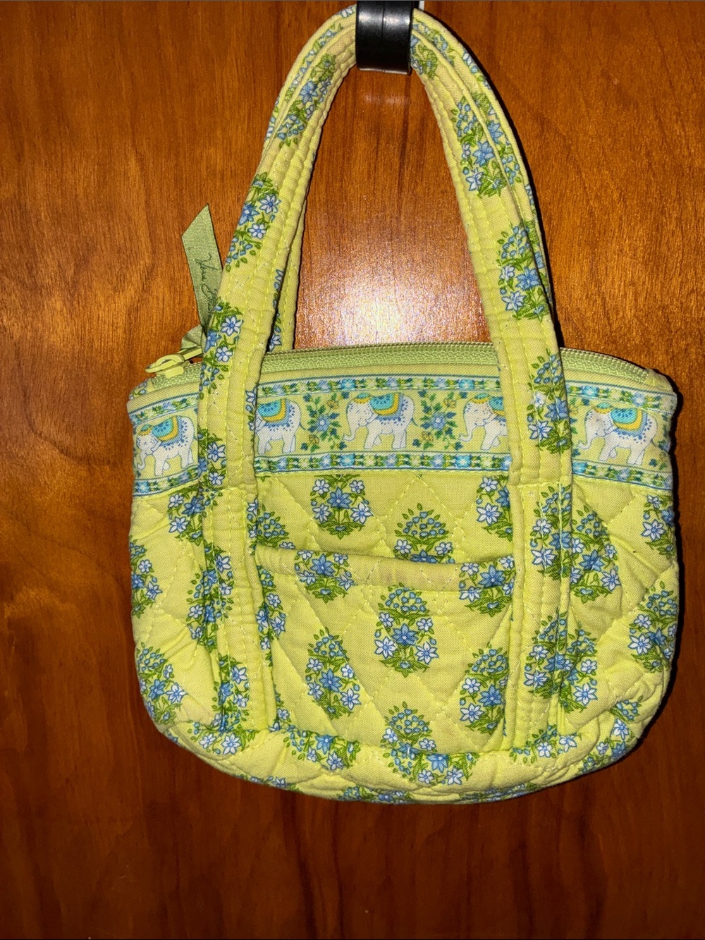 Vera Bradley Yellow Quilted Tote with Blue Floral & Elephant Print